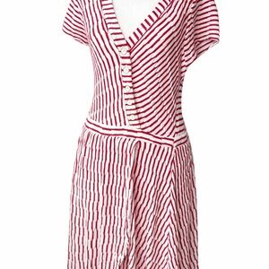 Maeve Anthropologie Striped Dress Red White Midi Split Skirt L Parisian Style
